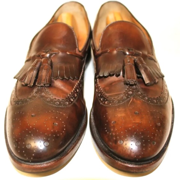 MENS GUCCI BROWN FRINGE TASSEL WINGTIP LEATHER LOAFER DRESS SHOES SZ 7M UK 7.5US main image 10